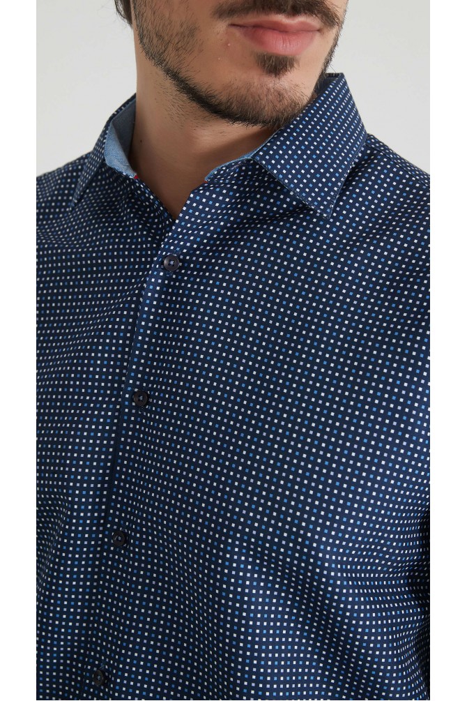 Chemise coupe droite à motifs - Marine