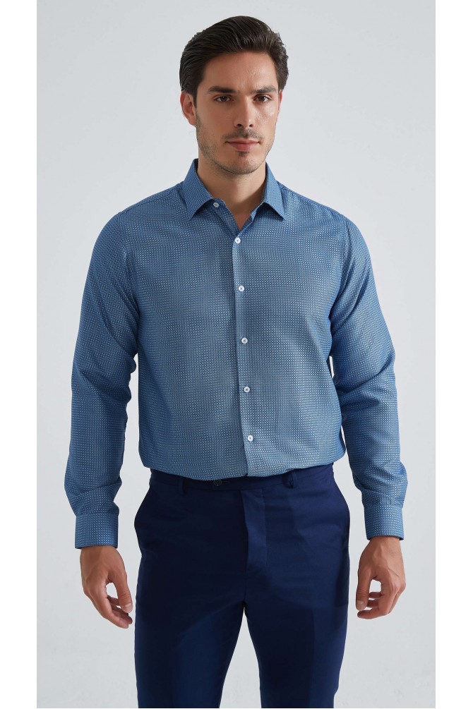 Chemise coupe droite à motifs - Bleu