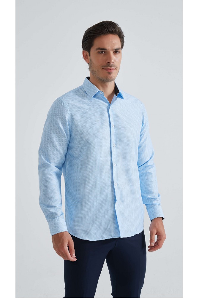 Chemise coupe droite à motifs - Bleu