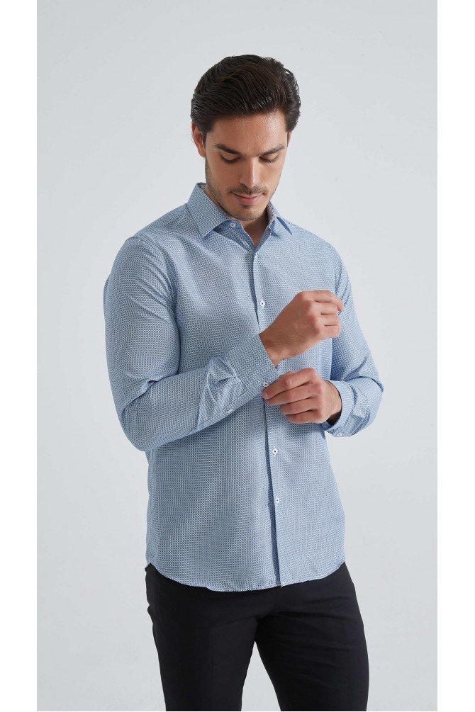 Chemise coupe droite à motifs - Bleu