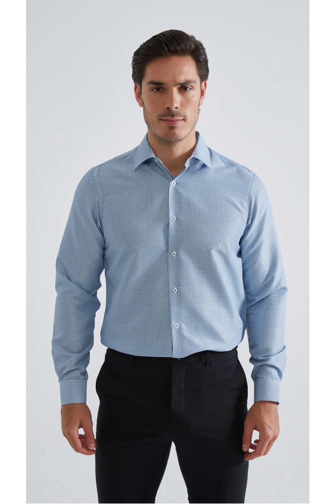 Chemise coupe droite à motifs - Bleu