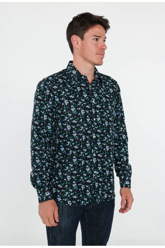 Black shirt with pattern in comfort fit