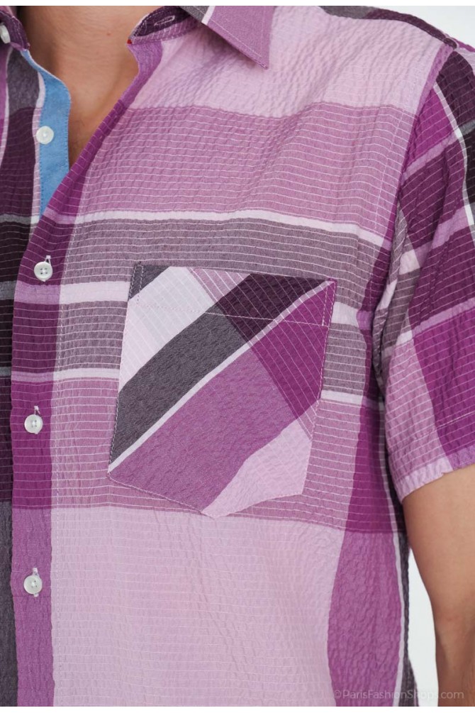 Purple checks sleeveless shirt comfort fit