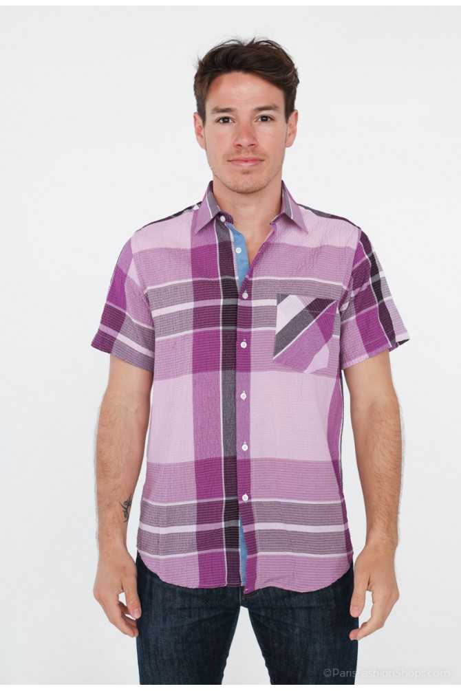 Purple checks sleeveless shirt comfort fit