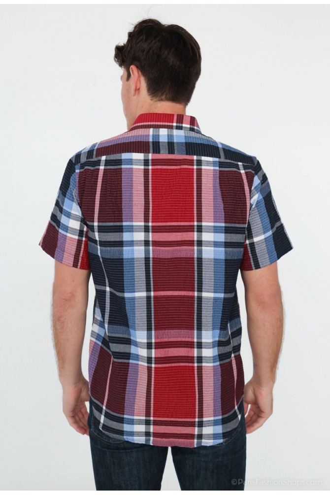 Red and black checks sleeveless shirt comfort fit