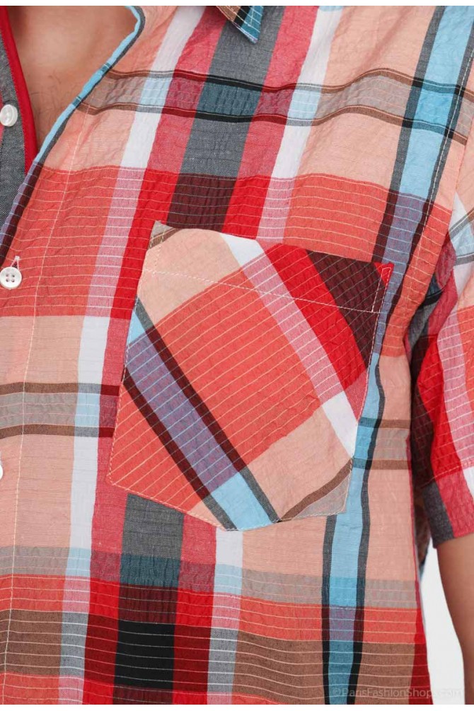Red checks sleeveless shirt comfort fit