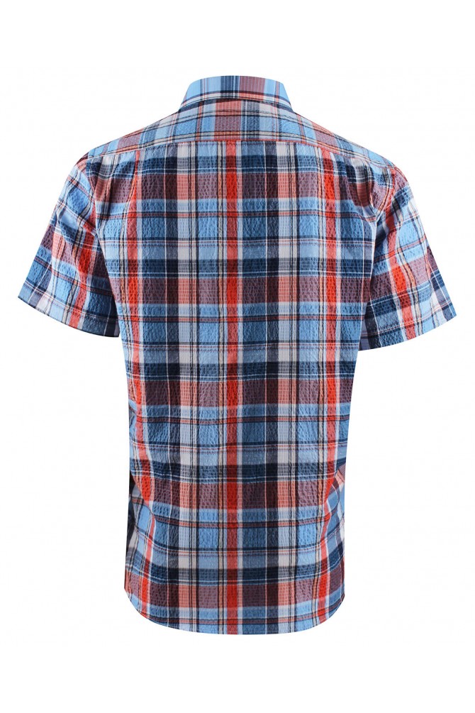 Blue, red and white checks sleeveless shirt comfort fit