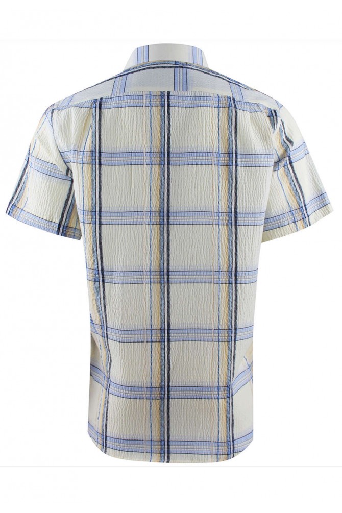 Beige and blue checks sleeveless shirt comfort fit