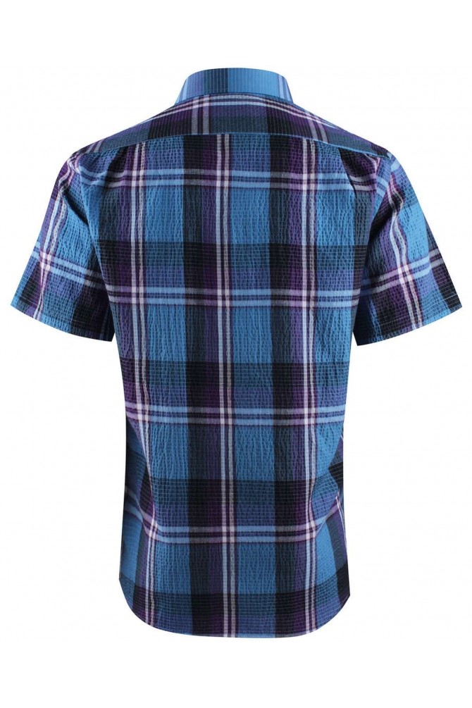 Blue, purple and black checks sleeveless shirt comfort fit