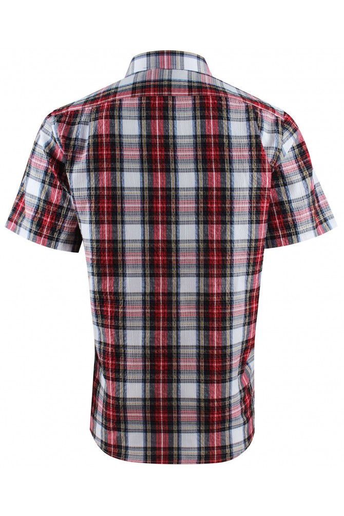 Red, white and grey checks sleeveless shirt comfort fit