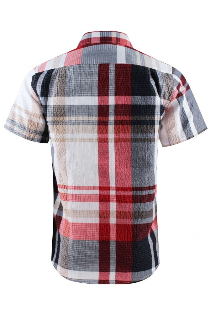 Red, white and black checks sleeveless shirt comfort fit