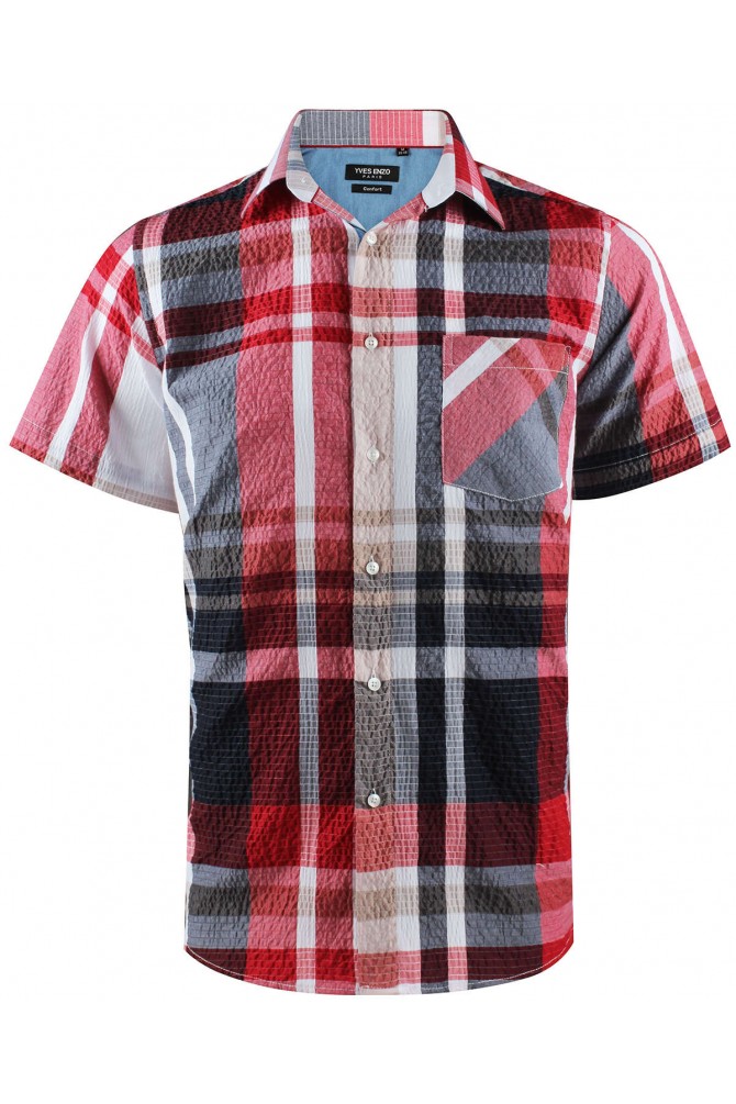 Red, white and black checks sleeveless shirt comfort fit