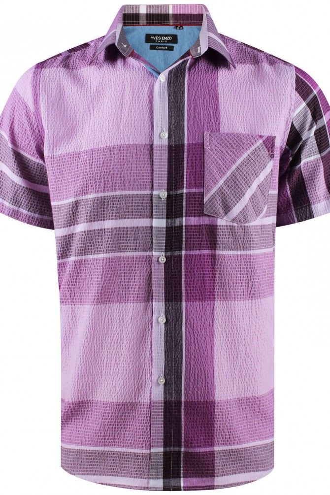 Chemisette gaufrée violette à carreaux en coupe confort