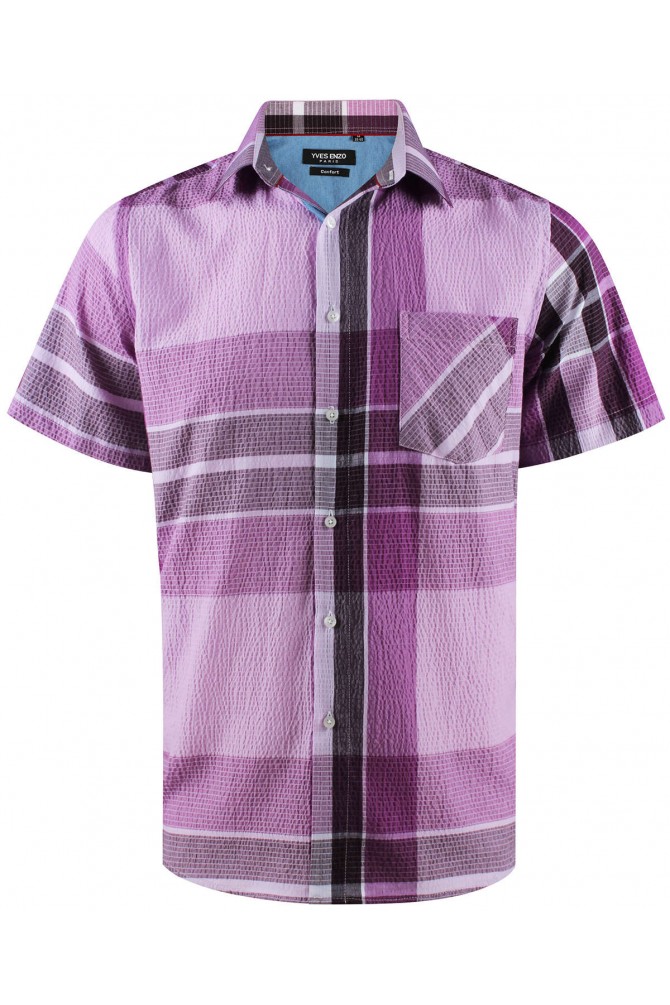 Purple checks sleeveless shirt comfort fit