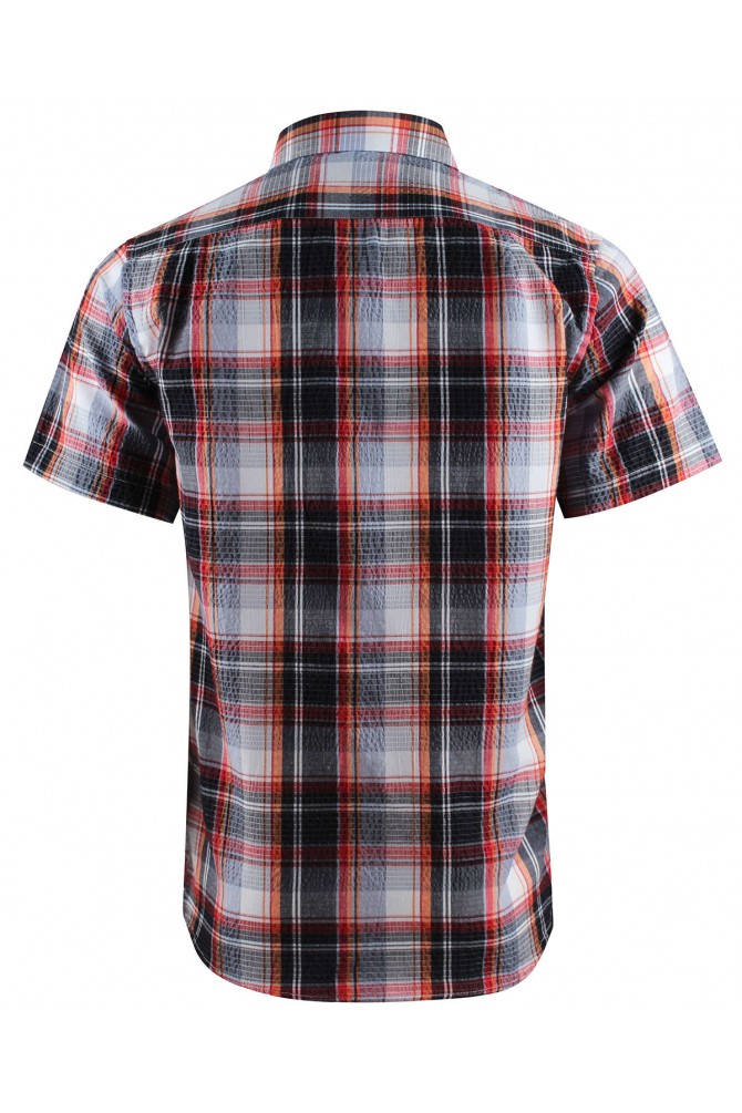 Red, black and white checks sleeveless shirt comfort fit