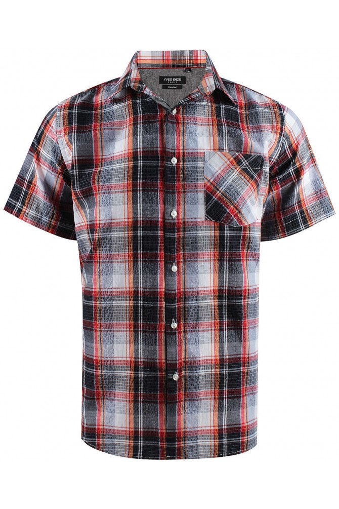 Red, black and white checks sleeveless shirt comfort fit