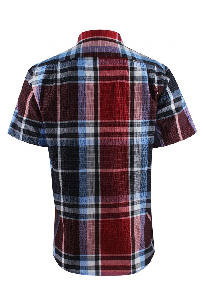 Red and black checks sleeveless shirt comfort fit