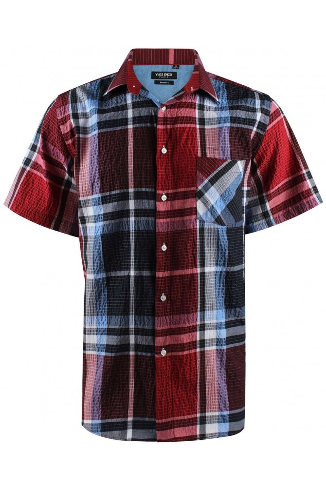 Red and black checks sleeveless shirt comfort fit