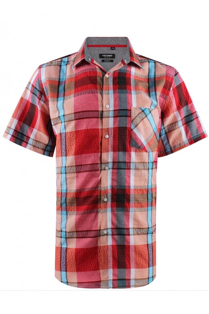 Red checks sleeveless shirt comfort fit
