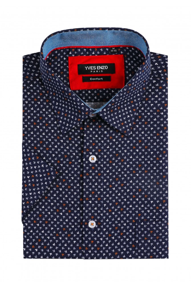 Navy blue ROSSO prints sleeveless shirt comfort fit