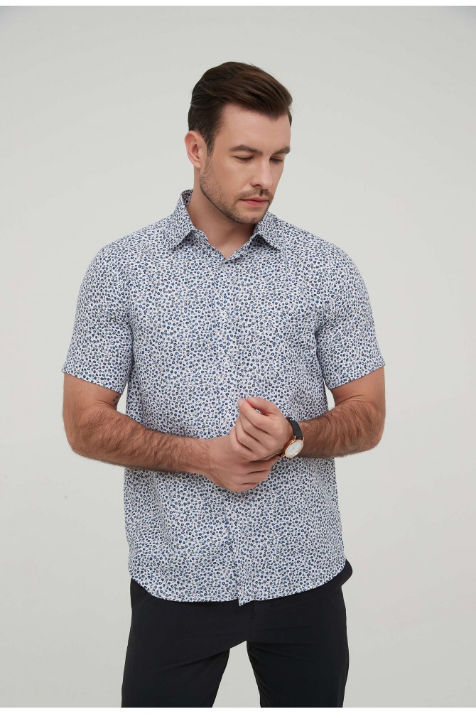 White & blue SHUI prints sleeveless shirt comfort fit
