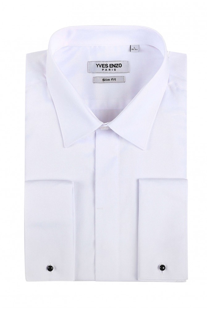 White cuff links poplin shirt slim fit 