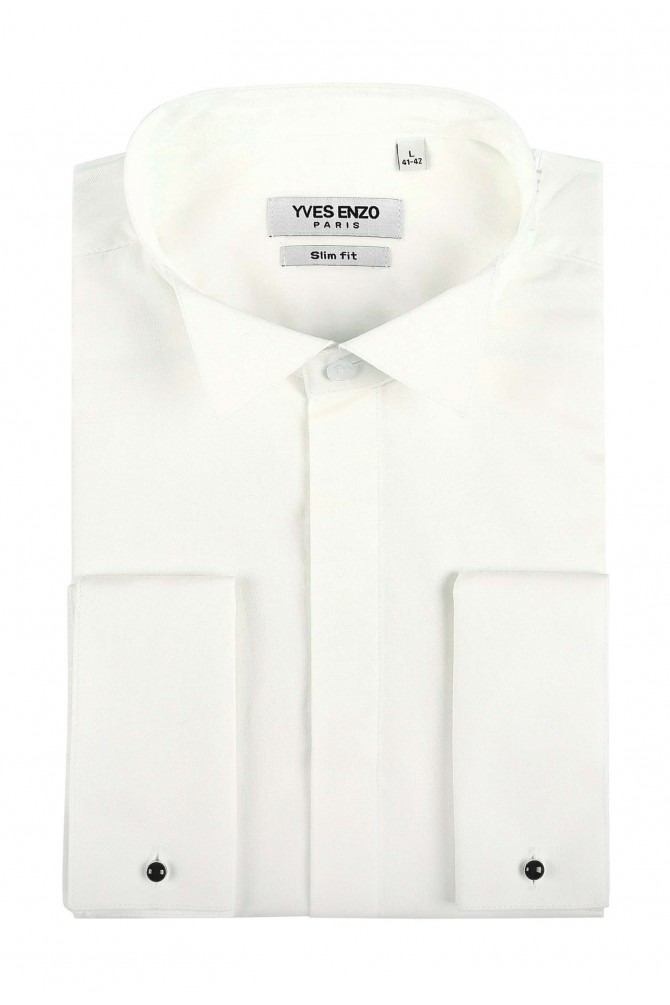 Ivory satean shirt slim fit spread collar