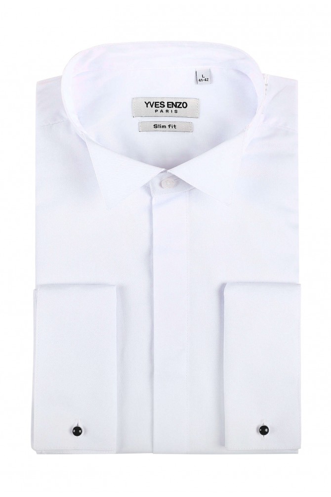 White satean shirt slim fit spread collar