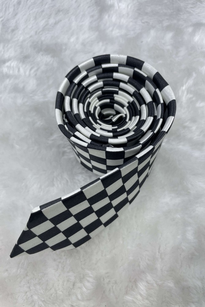 Satin damier tie