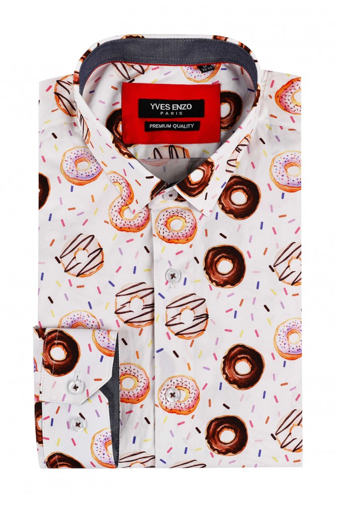 "PREMIUM" stretch shirt DONUTS prints slim fit