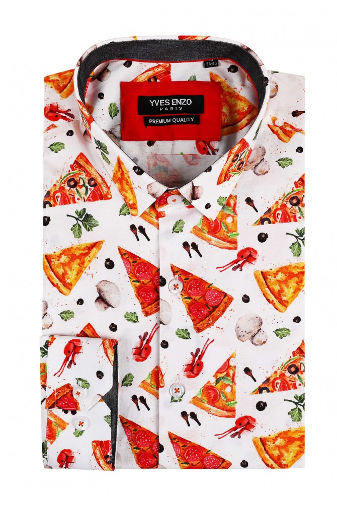 "PREMIUM" stretch shirt PIZZA prints slim fit