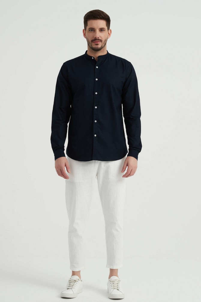 Oxford shirt mandarin collar