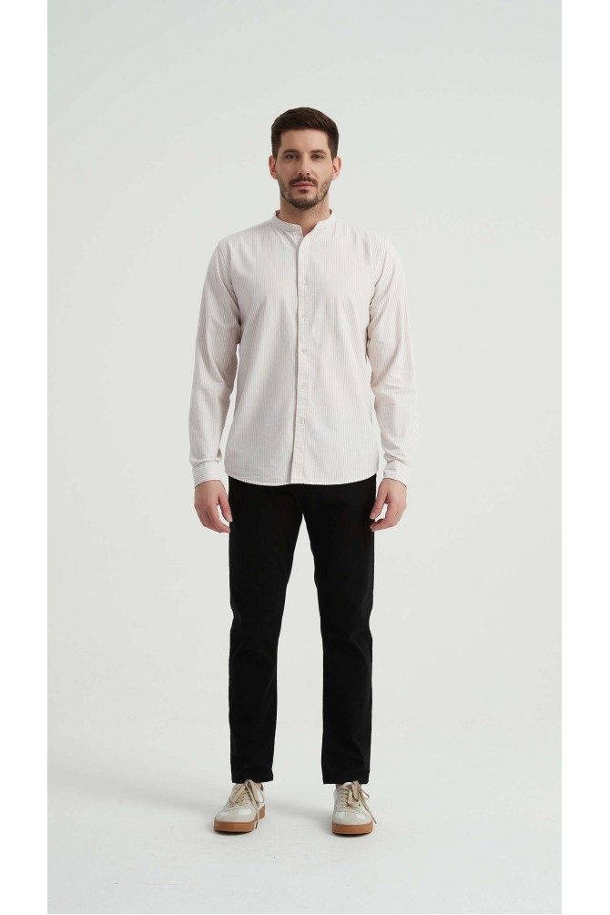 Chemise à rayures en oxford à col mao