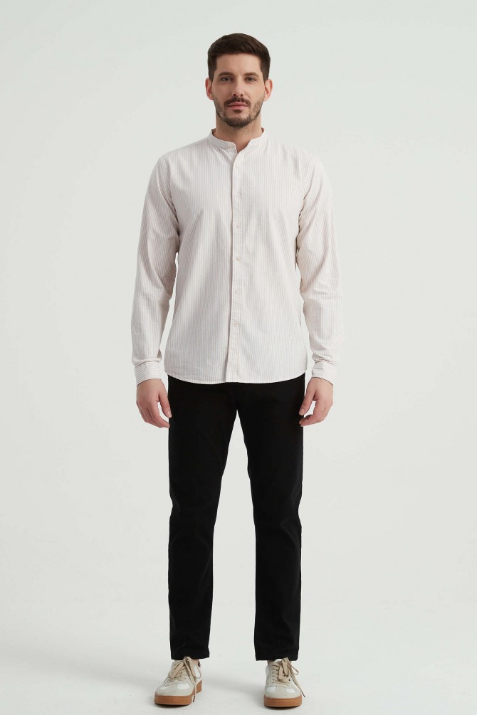 Oxford striped shirt mandarin collar