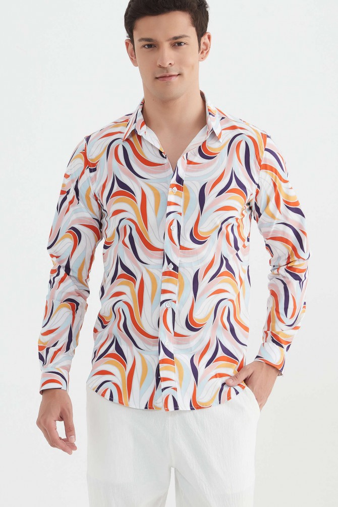 "PREMIUM" stretch shirt BRICKS prints ajusted fit