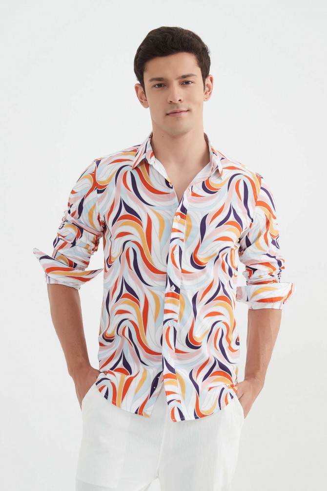 "PREMIUM" stretch shirt BRICKS prints ajusted fit