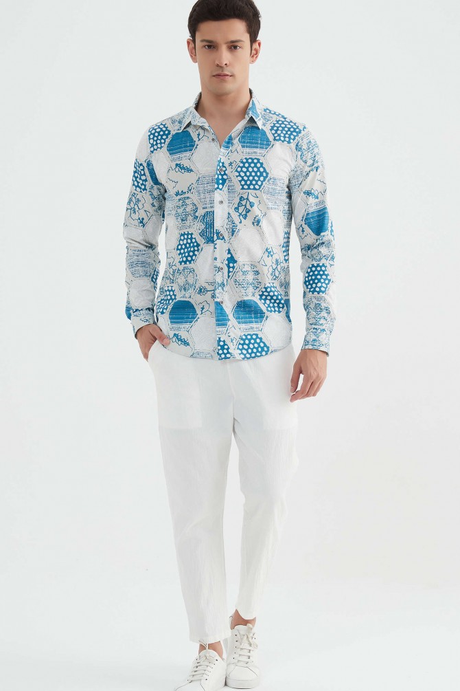 "PREMIUM" stretch shirt BRICKS prints ajusted fit