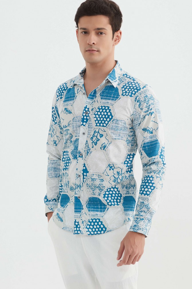 "PREMIUM" stretch shirt BRICKS prints ajusted fit