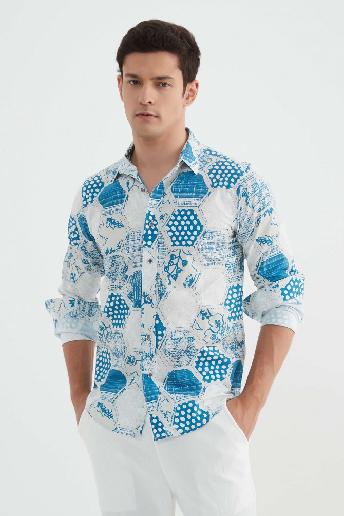 "PREMIUM" stretch shirt BRICKS prints ajusted fit