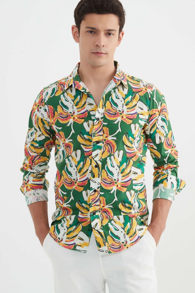 "PREMIUM" stretch shirt BRICKS prints ajusted fit