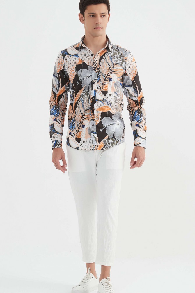 "PREMIUM" stretch shirt BRICKS prints ajusted fit