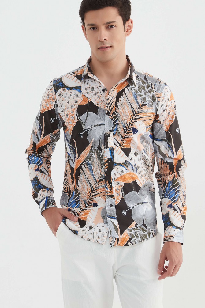 "PREMIUM" stretch shirt BRICKS prints ajusted fit