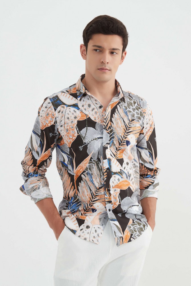 "PREMIUM" stretch shirt BRICKS prints ajusted fit
