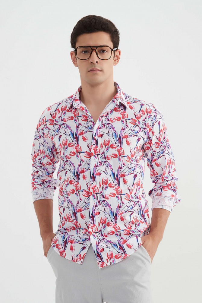 "PREMIUM" stretch shirt BRICKS prints ajusted fit