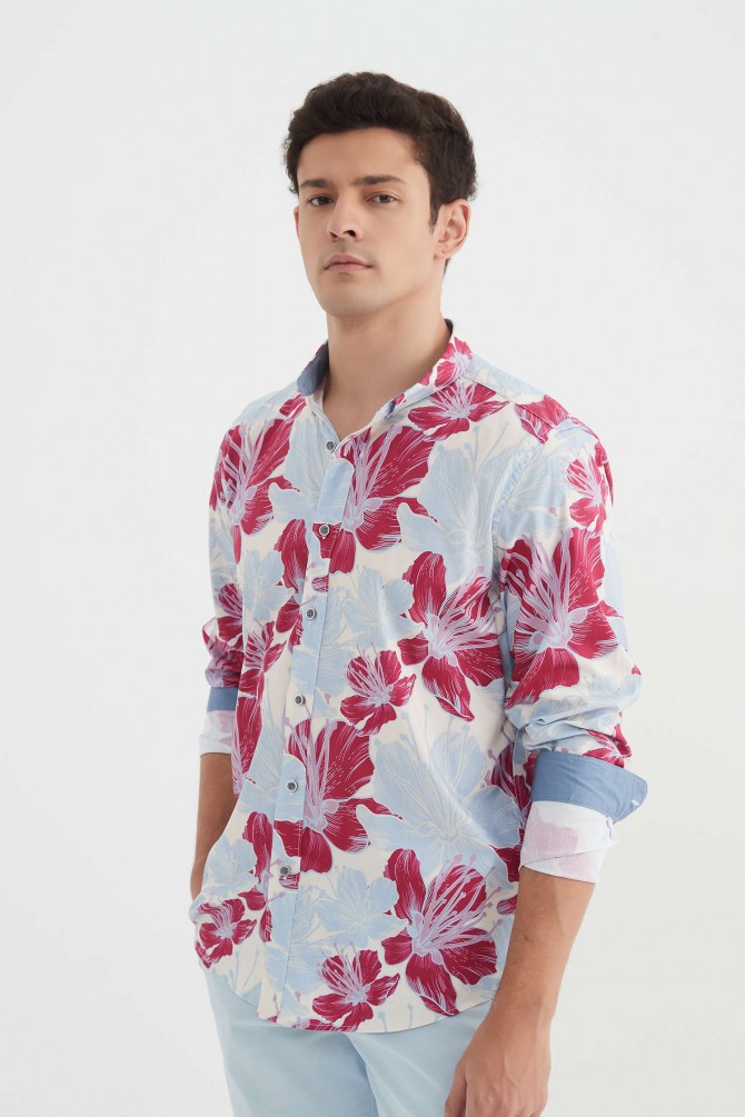 "PREMIUM" stretch shirt BRICKS prints ajusted fit