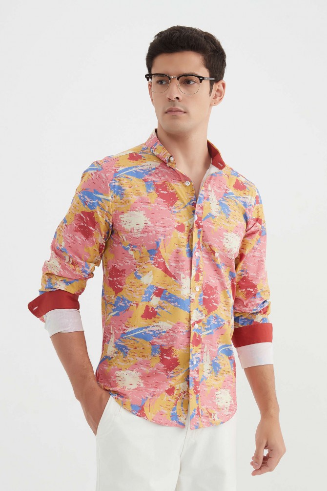 "PREMIUM" stretch shirt BRICKS prints ajusted fit