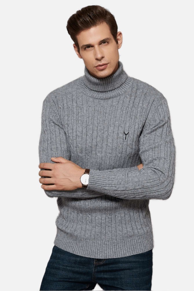Cable knit turtle neck jumper with logo