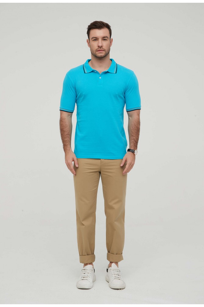 Turquoise polo with bicolor edged collar