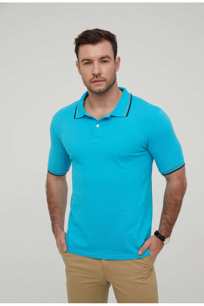 Turquoise polo with bicolor edged collar