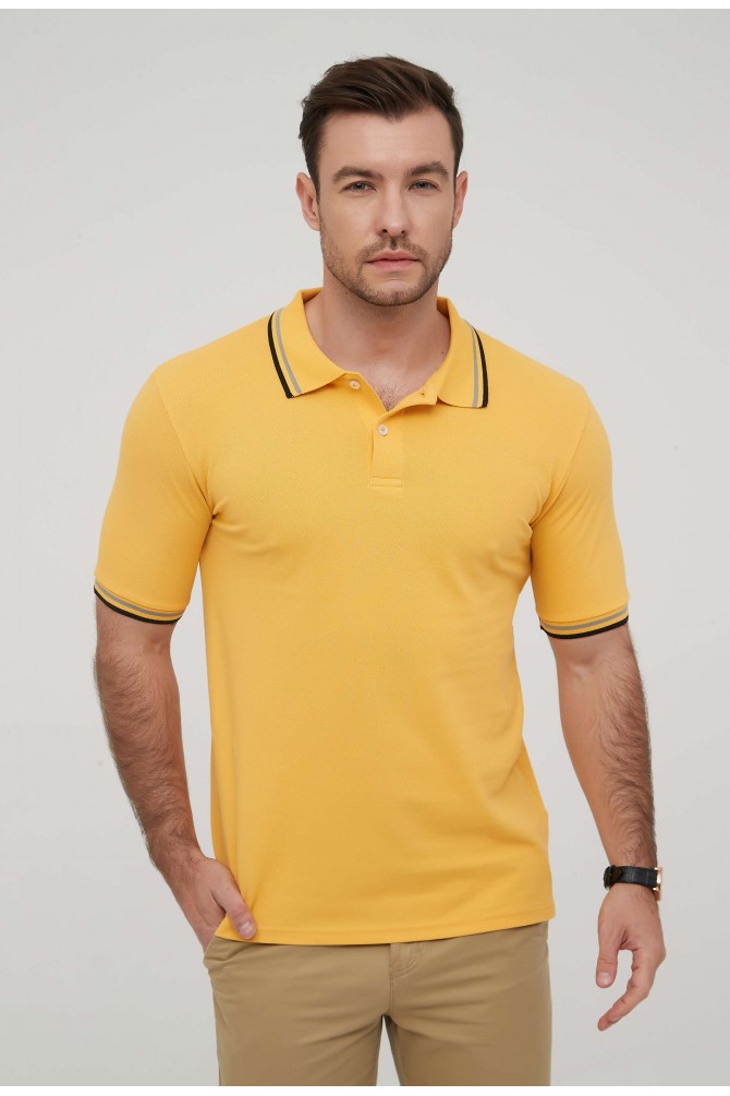 Yellow gold polo with bicolor edged collar